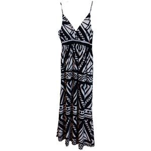 Bobbie Brooks Womens Dresses Sz Large Long Maxi Boho Black White Stretch Strappy